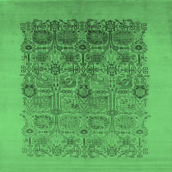 Square Machine Washable Oriental Emerald Green Industrial Area Rugs, wshurb674emgrn