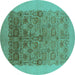 Round Oriental Turquoise Industrial Rug, urb674turq