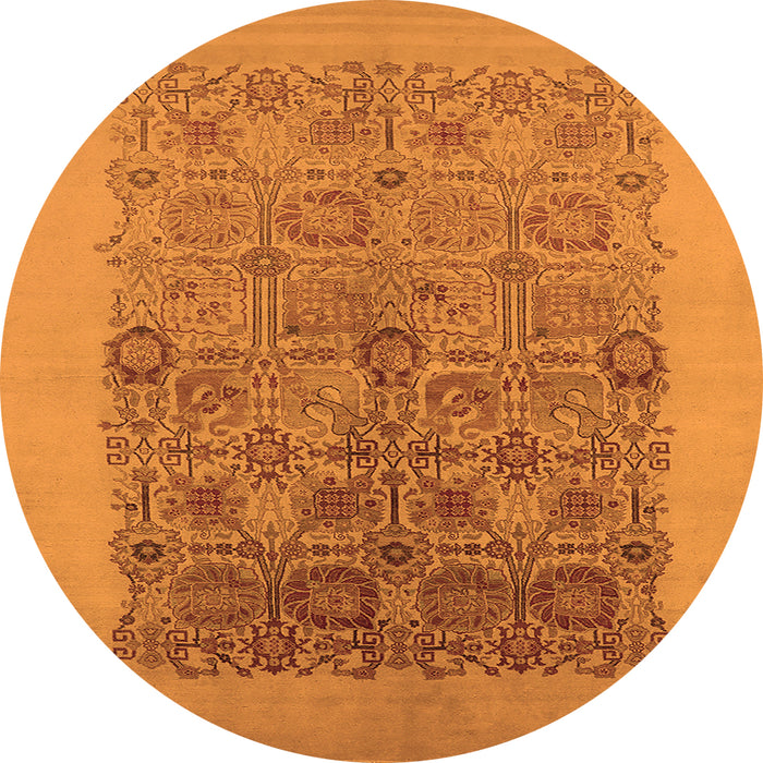 Round Machine Washable Oriental Orange Industrial Area Rugs, wshurb674org