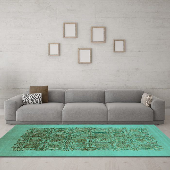 Machine Washable Oriental Turquoise Industrial Area Rugs in a Living Room,, wshurb674turq