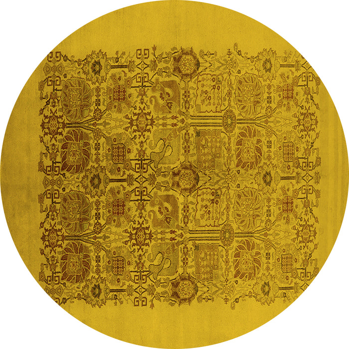 Round Machine Washable Oriental Yellow Industrial Rug, wshurb674yw