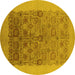 Round Machine Washable Oriental Yellow Industrial Rug, wshurb674yw