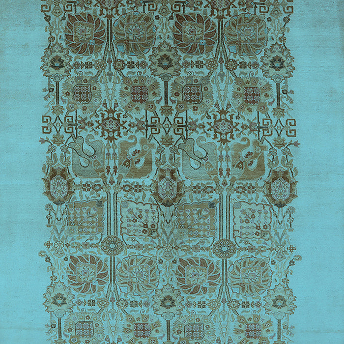Machine Washable Oriental Light Blue Industrial Rug, wshurb674lblu