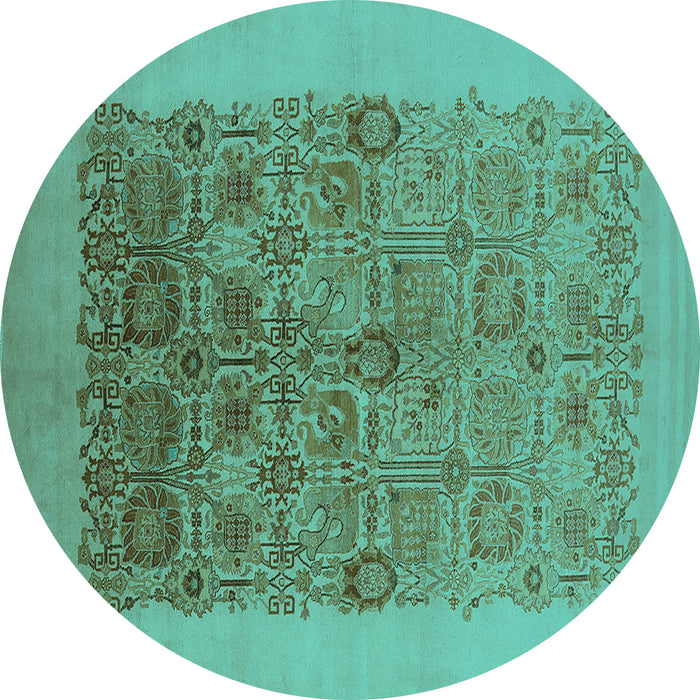 Round Machine Washable Oriental Turquoise Industrial Area Rugs, wshurb674turq