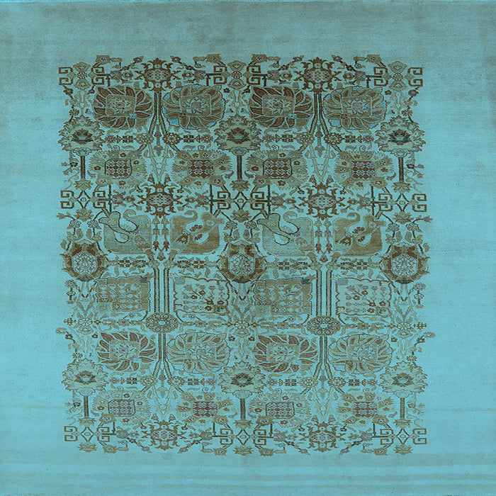 Square Machine Washable Oriental Light Blue Industrial Rug, wshurb674lblu