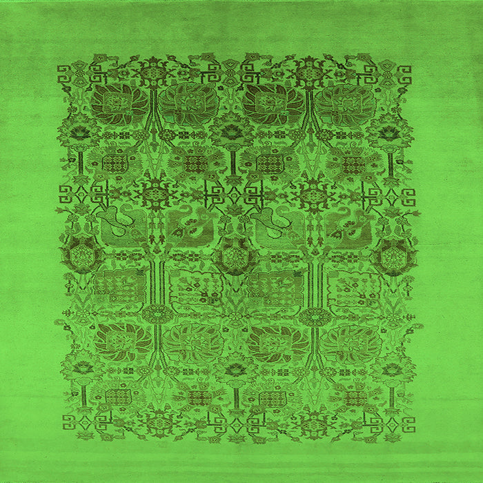 Square Machine Washable Oriental Green Industrial Area Rugs, wshurb674grn