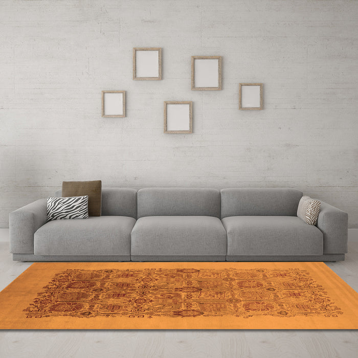 Machine Washable Oriental Orange Industrial Area Rugs in a Living Room, wshurb674org