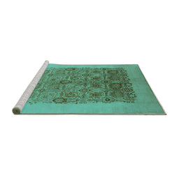Sideview of Machine Washable Oriental Turquoise Industrial Area Rugs, wshurb674turq