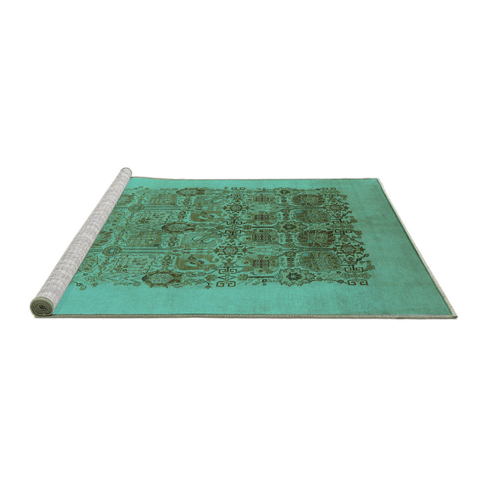 Sideview of Machine Washable Oriental Turquoise Industrial Area Rugs, wshurb674turq