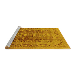 Sideview of Machine Washable Oriental Yellow Traditional Rug, wshurb675yw