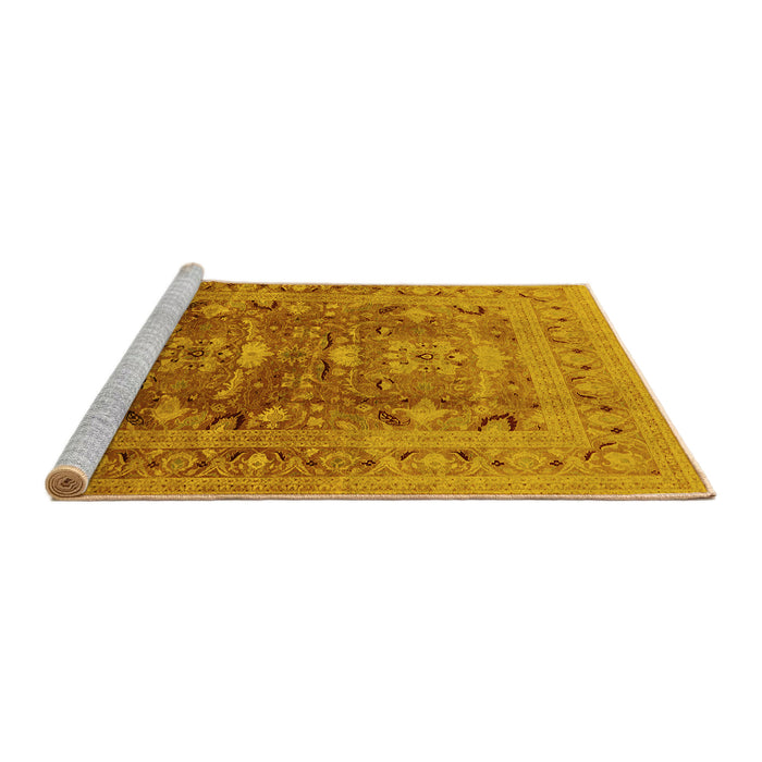 Sideview of Machine Washable Oriental Yellow Traditional Rug, wshurb675yw