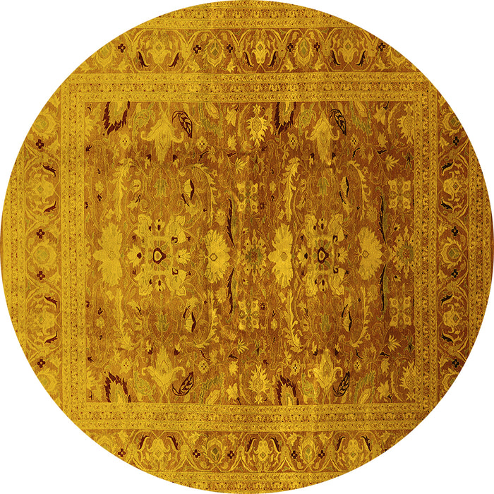 Round Oriental Yellow Traditional Rug, urb675yw