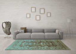 Machine Washable Oriental Light Blue Traditional Rug in a Living Room, wshurb675lblu