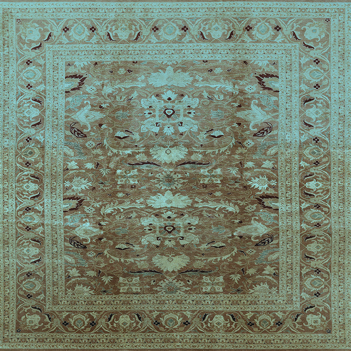 Square Machine Washable Oriental Light Blue Traditional Rug, wshurb675lblu