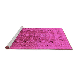 Sideview of Machine Washable Oriental Pink Traditional Rug, wshurb675pnk