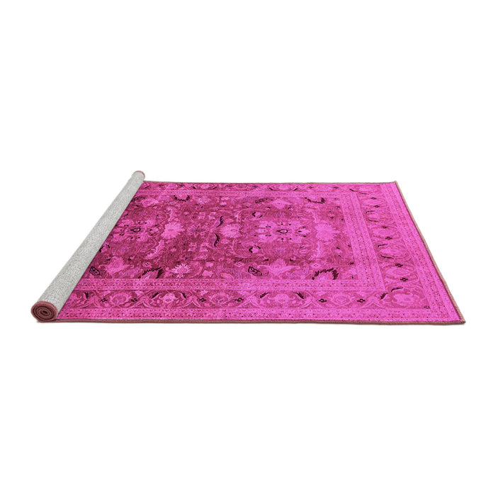 Sideview of Machine Washable Oriental Pink Traditional Rug, wshurb675pnk