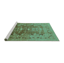Sideview of Machine Washable Oriental Turquoise Traditional Area Rugs, wshurb675turq