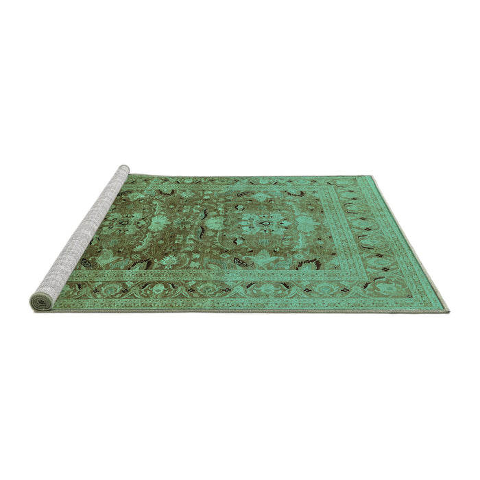Sideview of Machine Washable Oriental Turquoise Traditional Area Rugs, wshurb675turq