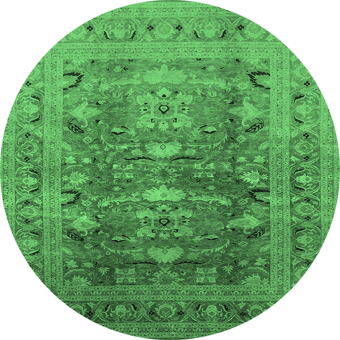 Round Machine Washable Oriental Emerald Green Traditional Area Rugs, wshurb675emgrn