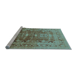 Sideview of Machine Washable Oriental Light Blue Traditional Rug, wshurb675lblu