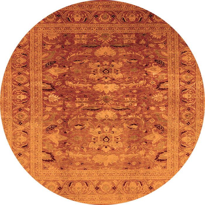 Round Oriental Orange Traditional Rug, urb675org