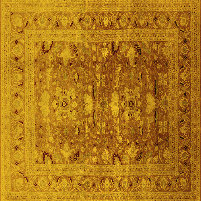 Square Machine Washable Oriental Yellow Traditional Rug, wshurb675yw