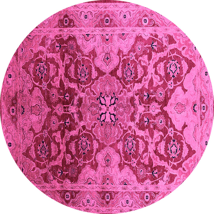 Round Machine Washable Oriental Pink Traditional Rug, wshurb676pnk