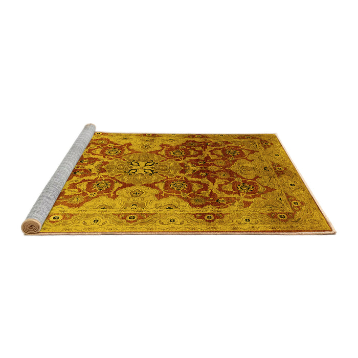 Sideview of Machine Washable Oriental Yellow Traditional Rug, wshurb676yw