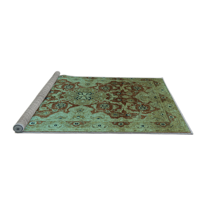 Sideview of Machine Washable Oriental Light Blue Traditional Rug, wshurb676lblu