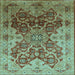 Square Machine Washable Oriental Light Blue Traditional Rug, wshurb676lblu