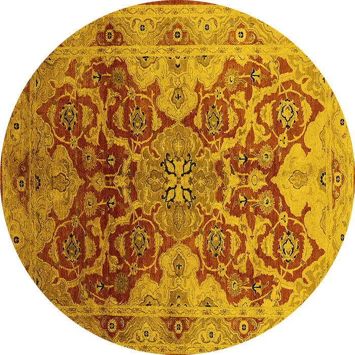 Round Oriental Yellow Traditional Rug, urb676yw