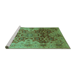 Sideview of Machine Washable Oriental Turquoise Traditional Area Rugs, wshurb676turq