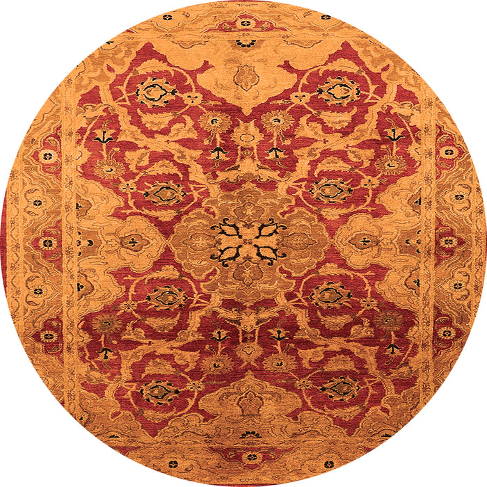 Round Machine Washable Oriental Orange Traditional Area Rugs, wshurb676org