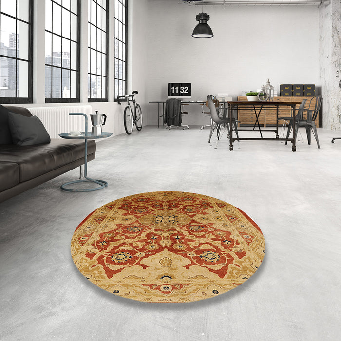 Round Machine Washable Industrial Modern Mahogany Brown Rug in a Office, wshurb676