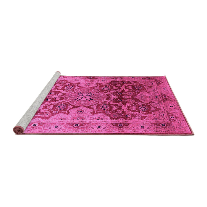 Sideview of Machine Washable Oriental Pink Traditional Rug, wshurb676pnk