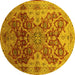 Round Machine Washable Oriental Yellow Traditional Rug, wshurb676yw