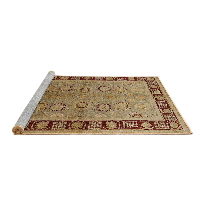 Sideview of Machine Washable Industrial Modern Metallic Gold G Rug, wshurb677