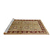 Sideview of Machine Washable Industrial Modern Metallic Gold G Rug, wshurb677