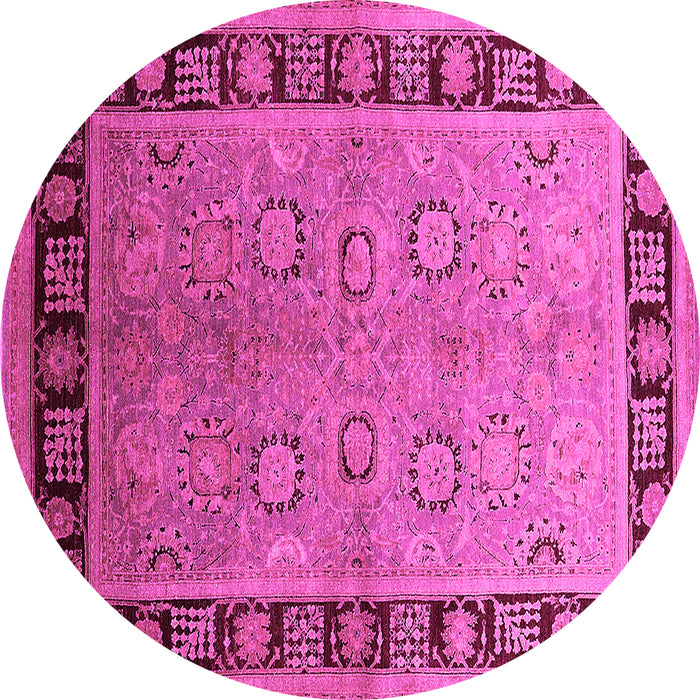 Round Machine Washable Oriental Pink Traditional Rug, wshurb677pnk