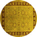 Round Oriental Yellow Traditional Rug, urb677yw