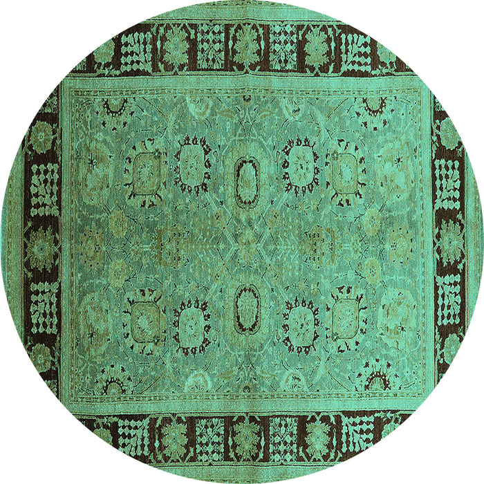 Round Machine Washable Oriental Turquoise Traditional Area Rugs, wshurb677turq