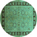 Round Oriental Turquoise Traditional Rug, urb677turq