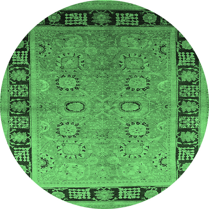 Round Oriental Emerald Green Traditional Rug, urb677emgrn