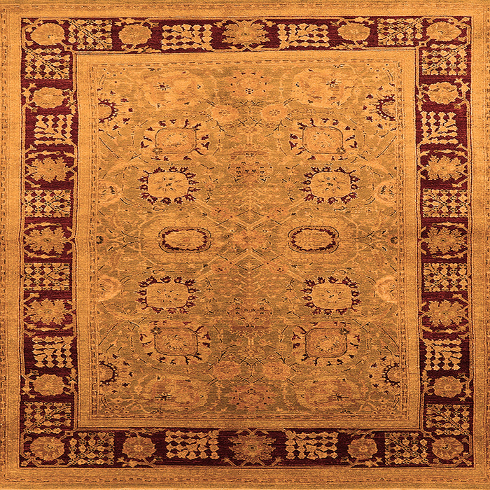 Square Machine Washable Oriental Orange Traditional Area Rugs, wshurb677org