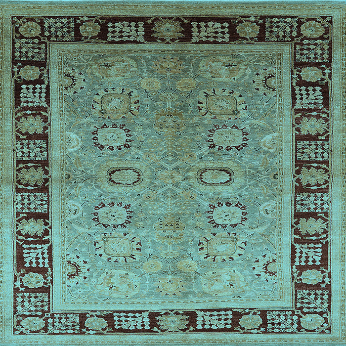 Square Machine Washable Oriental Light Blue Traditional Rug, wshurb677lblu
