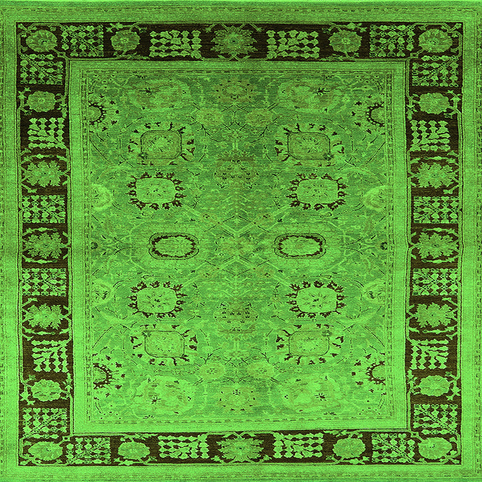Square Machine Washable Oriental Green Traditional Area Rugs, wshurb677grn
