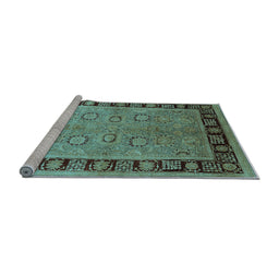 Sideview of Machine Washable Oriental Light Blue Traditional Rug, wshurb677lblu