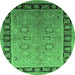 Round Machine Washable Oriental Emerald Green Traditional Area Rugs, wshurb677emgrn