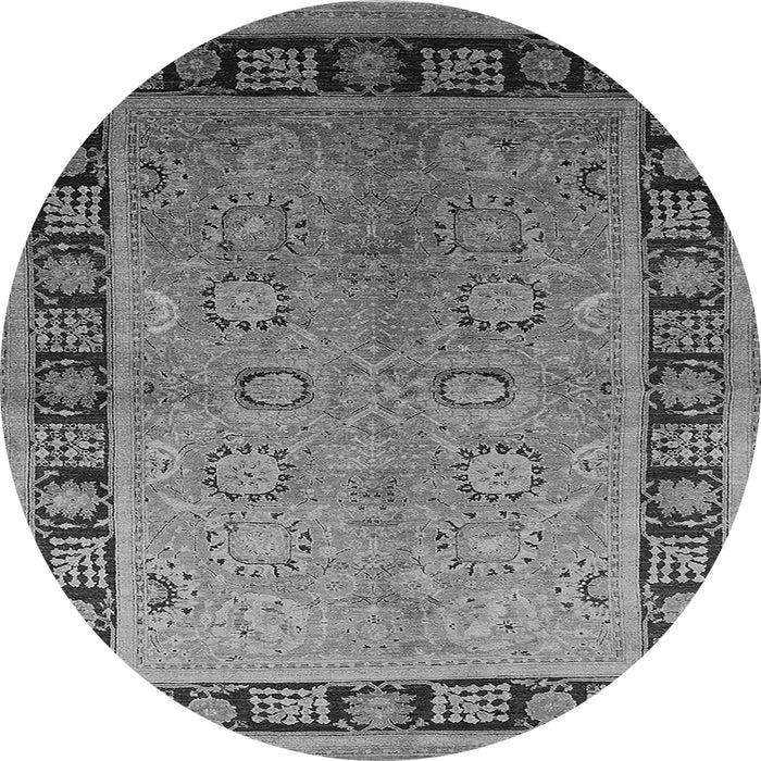 Round Machine Washable Oriental Gray Traditional Rug, wshurb677gry