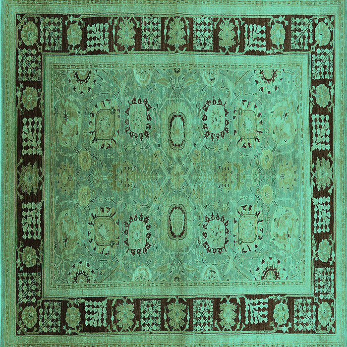 Square Machine Washable Oriental Turquoise Traditional Area Rugs, wshurb677turq